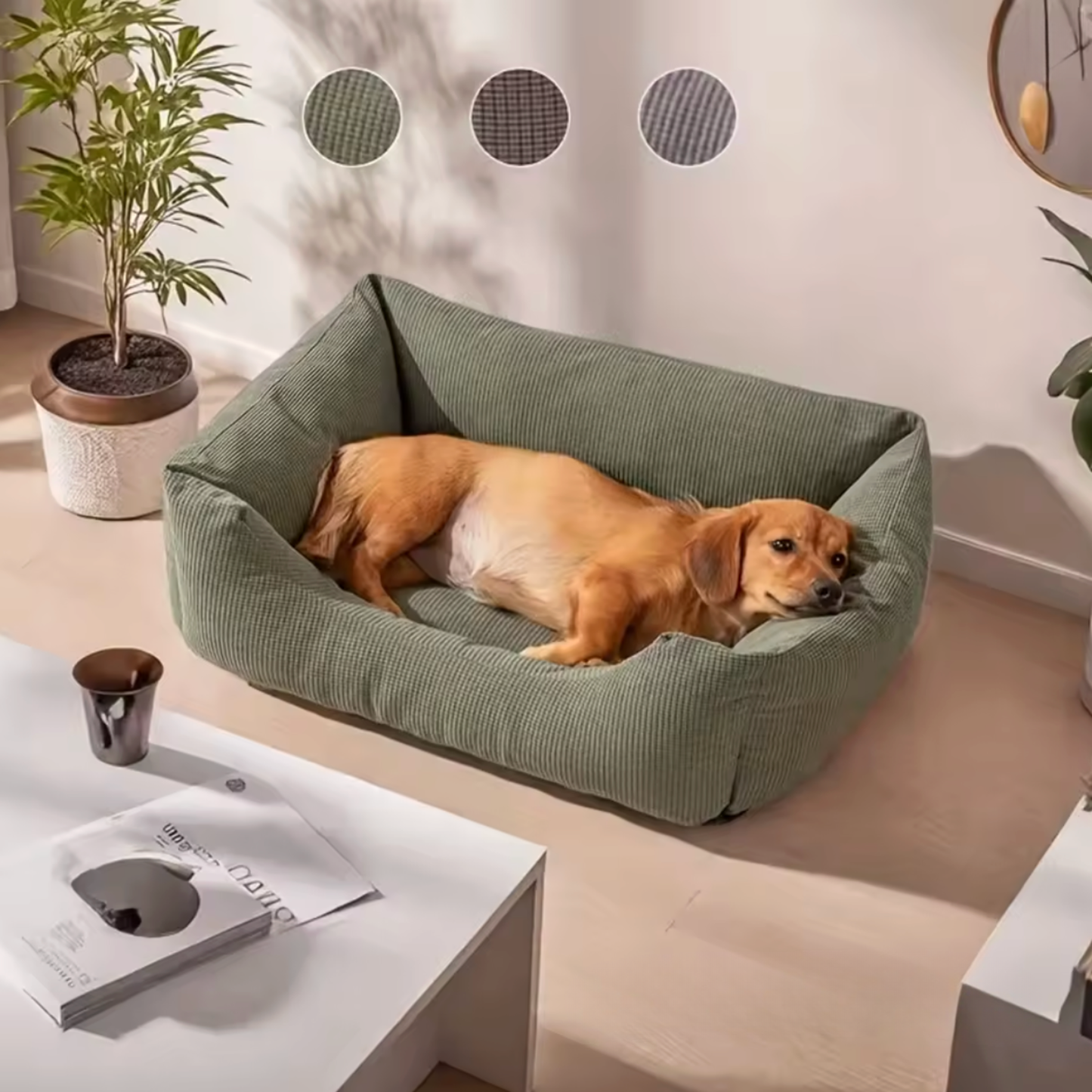 Orthopädisches Hundebett aus Cord "Nunavut" XXL | Handgewebtes Design in Khaki – Gelenkschonend, langlebig & ultra-komfortabel für große Hunde