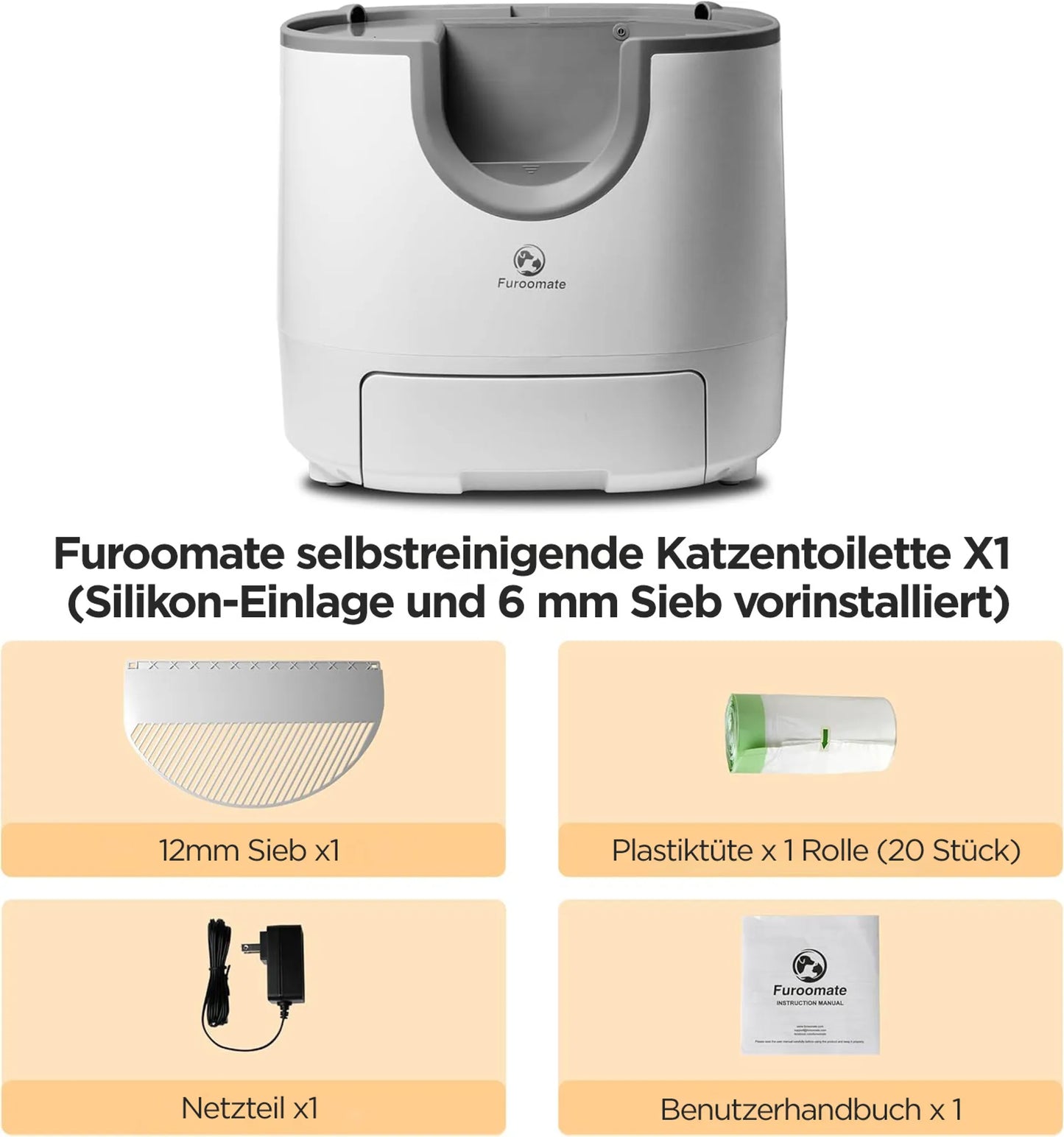 Furoomate Selbstreinigende Katzentoilette Open-Top | Automatisches Katzenklo mit Silikon-Einlage & Sicherheitssensoren – Geruchsfrei, pflegeleicht & für mehrere Katzen