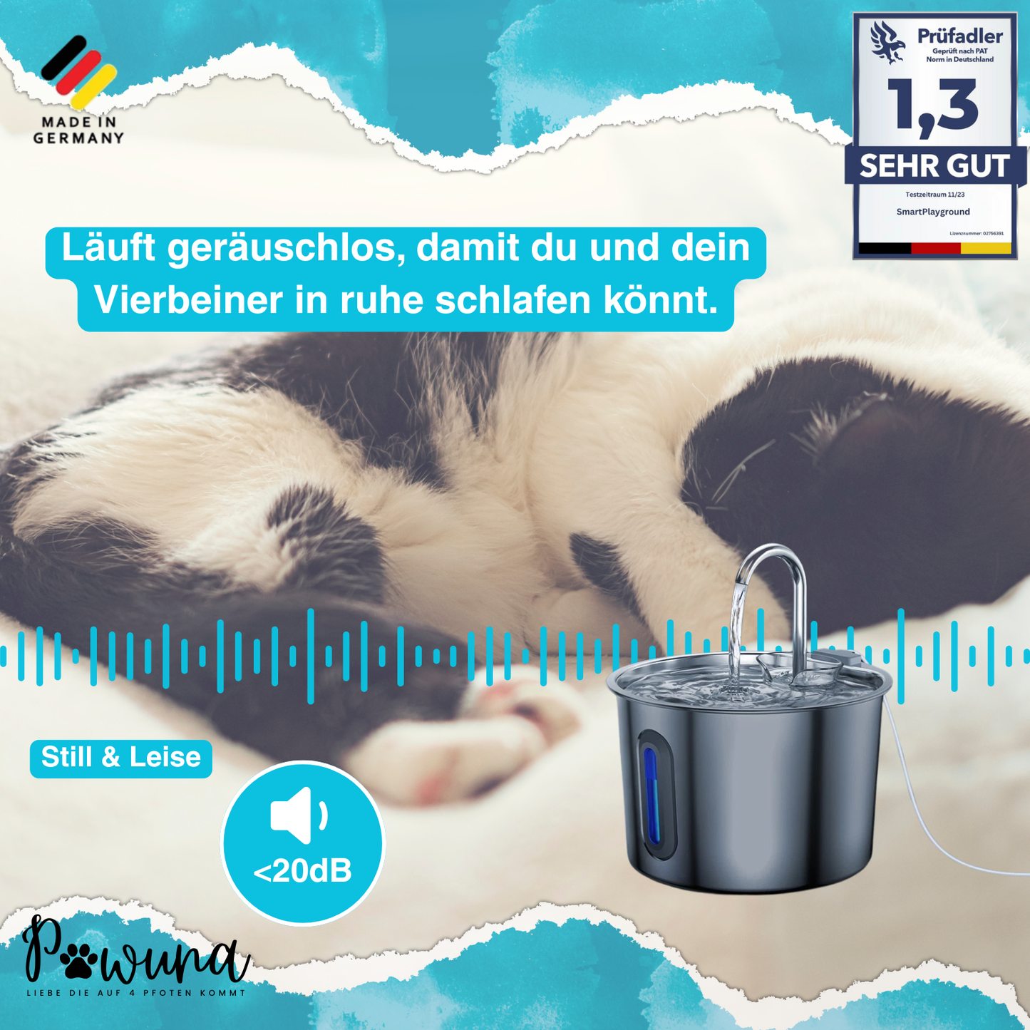 Aqua Brunnen - 4L Automatisierter Edelstahl Wasserspender mit Ultra-leise Pumpe