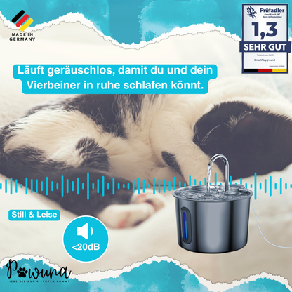 Aqua Brunnen - 4L Automatisierter Edelstahl Wasserspender mit Ultra-leise Pumpe