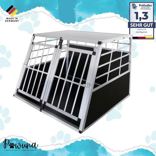 Aluminium Hundebox für Auto "Graphit" L | Stabile Transportbox mit Thermoeinlage – Sicher, leicht & perfekt für Kofferraum-Reisen