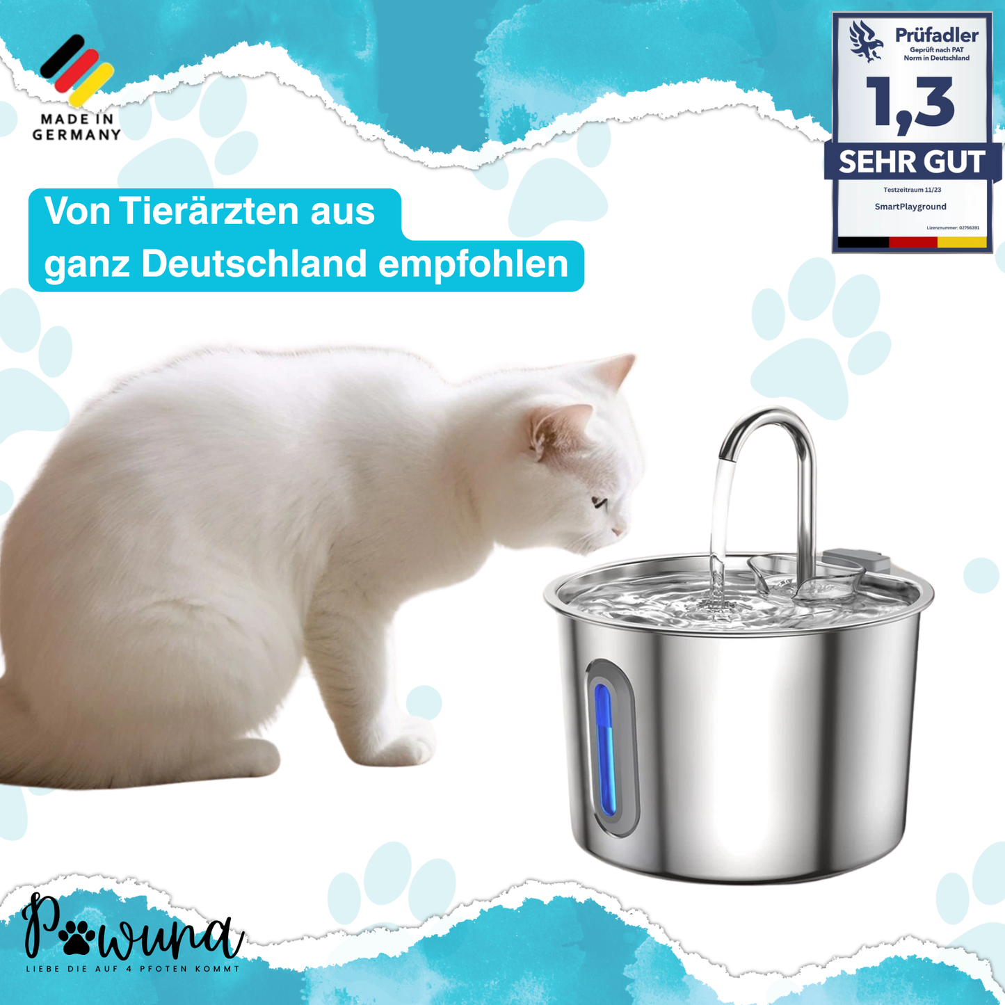 Aqua Brunnen - 4L Automatisierter Edelstahl Wasserspender mit Ultra-leise Pumpe